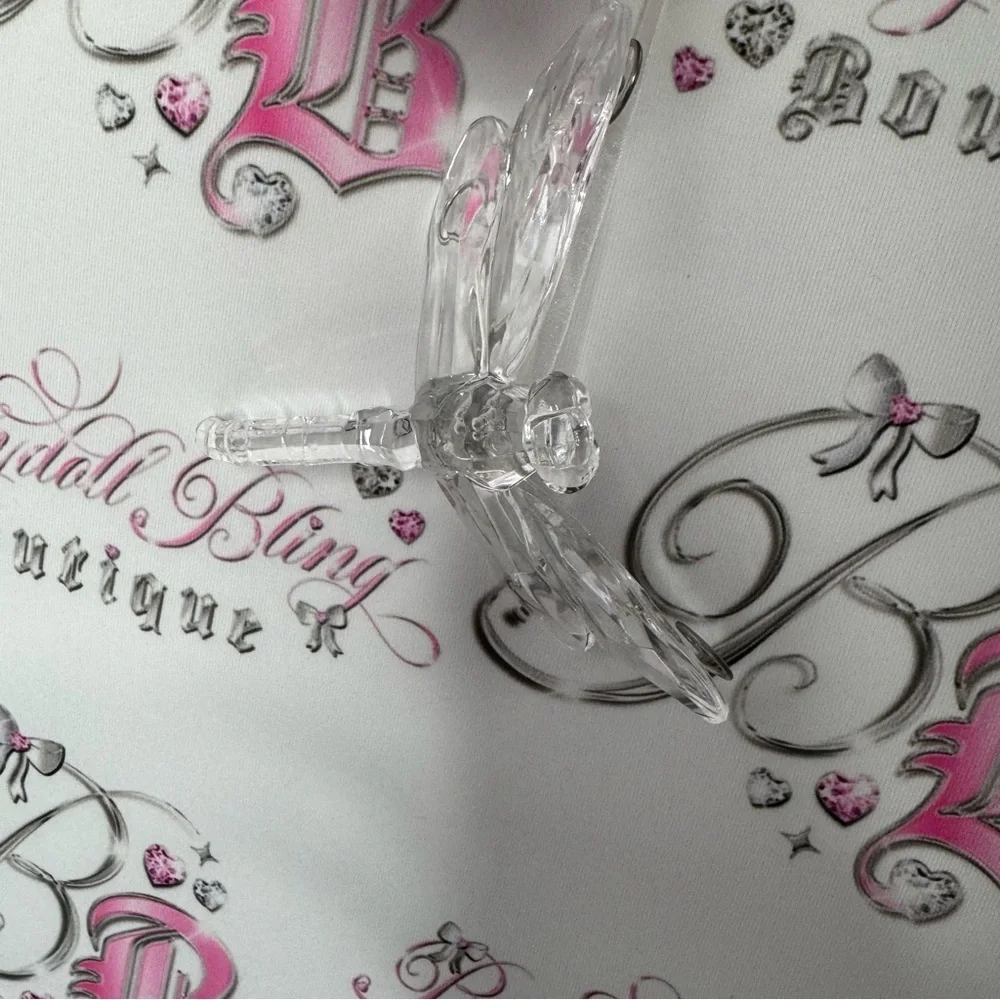 Dragonfly ornament sun catcher clear lucid silver rhinestone crystal bling luxe